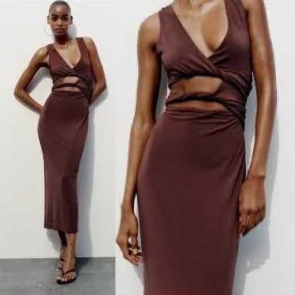 ZARA Twisted CUTOUT Bodycon DRESS NWOT Perfect for RESORT Size XS - Picture 4 of 12